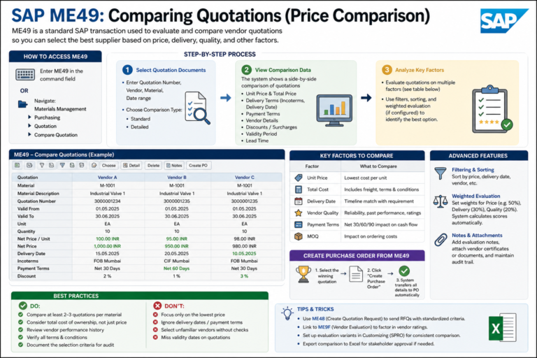 SAP ME49 Comparing Quotations (Price Comparison)