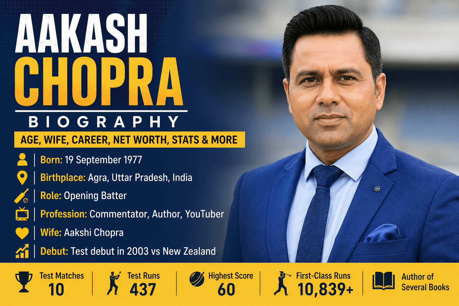 Aakash Chopra Biography: Age, Wife, Career, Net Worth, Stats & More