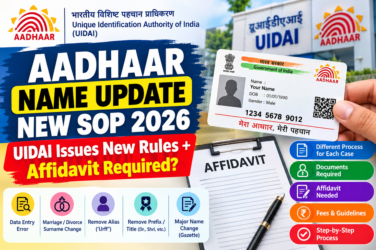 Aadhaar Name Update New SOP 2026: UIDAI Issues New Rules, Affidavit Required for Different Name Changes